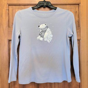 Studio Works Long Sleeved Gray Polar Bear Knit Top Sz M